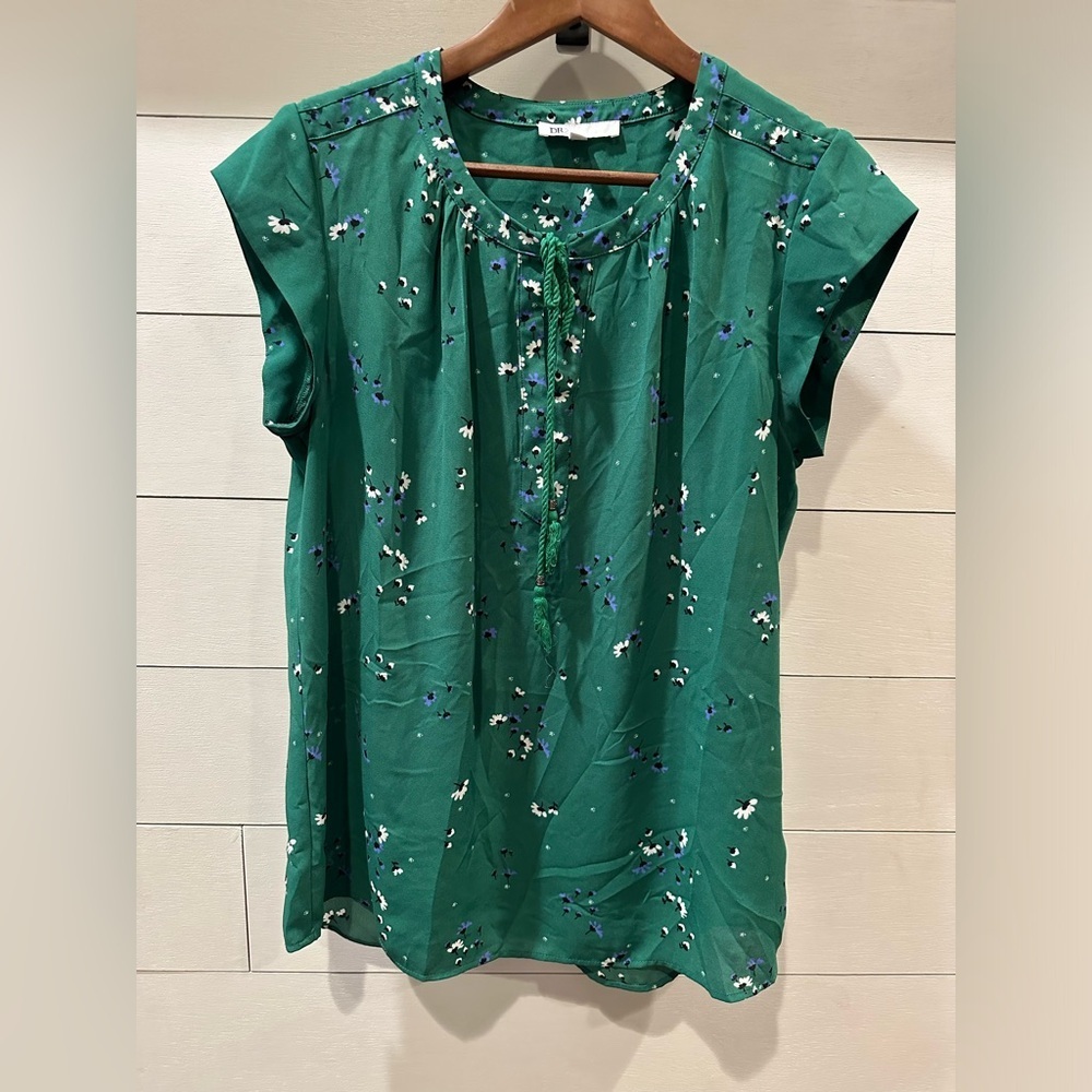 DR2 Green and Blue Floral Blouse- size Medium